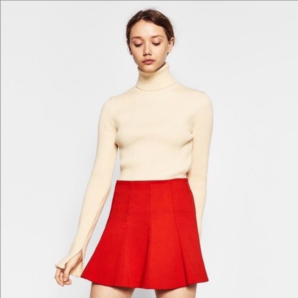 Zara Red Flounce Mini Skirt Size Small
